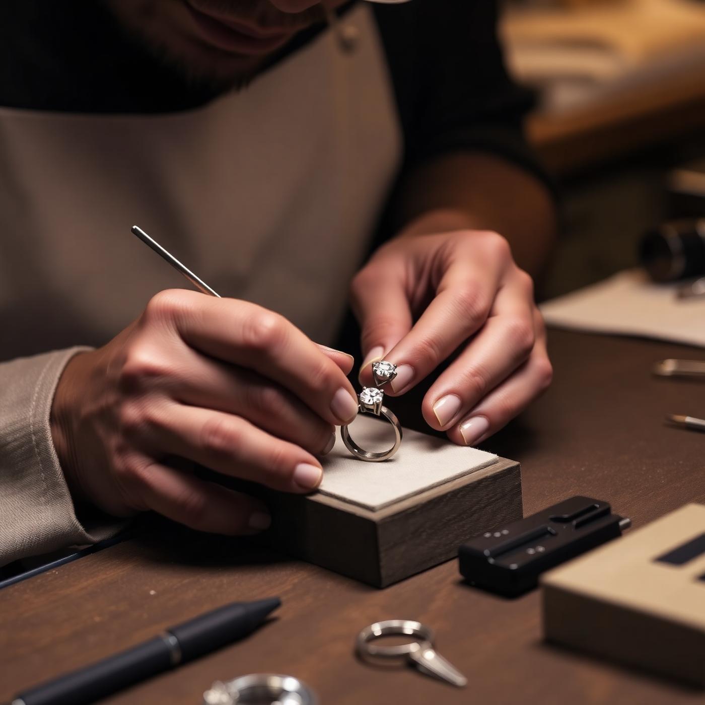 Maestro joyero trabajando en un anillo personalizado